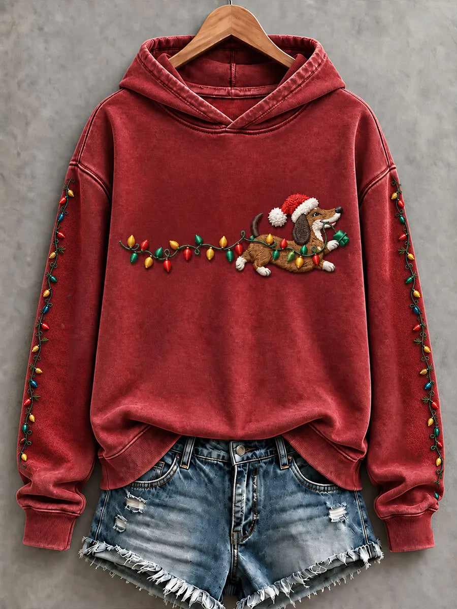 Women's Christmas Light Dachshund Print Regular Sweatshirt