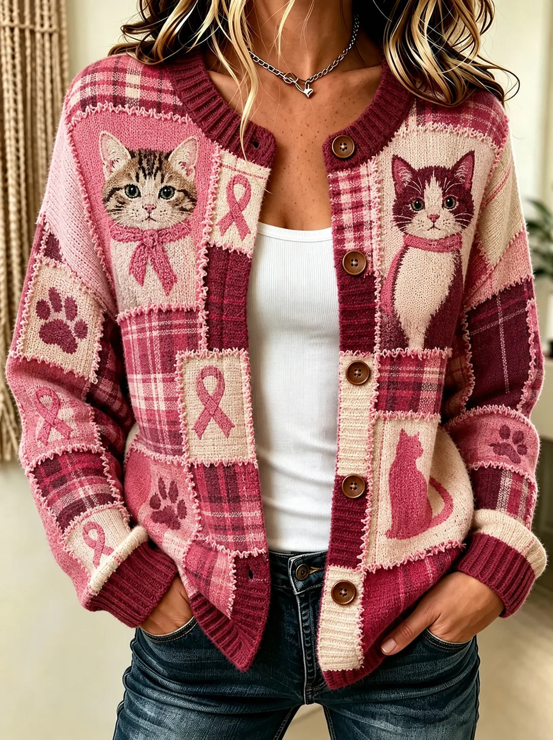 Women's Breast Cancer Awareness "Wear Pink For Myself" Graphic Print Cardigan