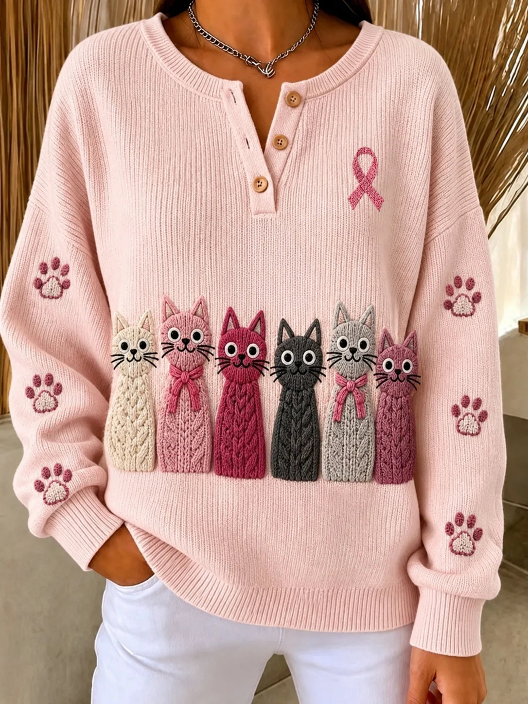 Women's Breast Cancer Awareness "I Wear Pink For Myself" Print Knit Sweater
