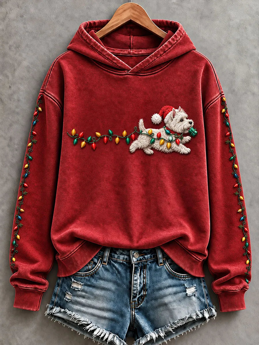 Women's Christmas Lights West Highland White Terrier Print Regular Sweatshirt