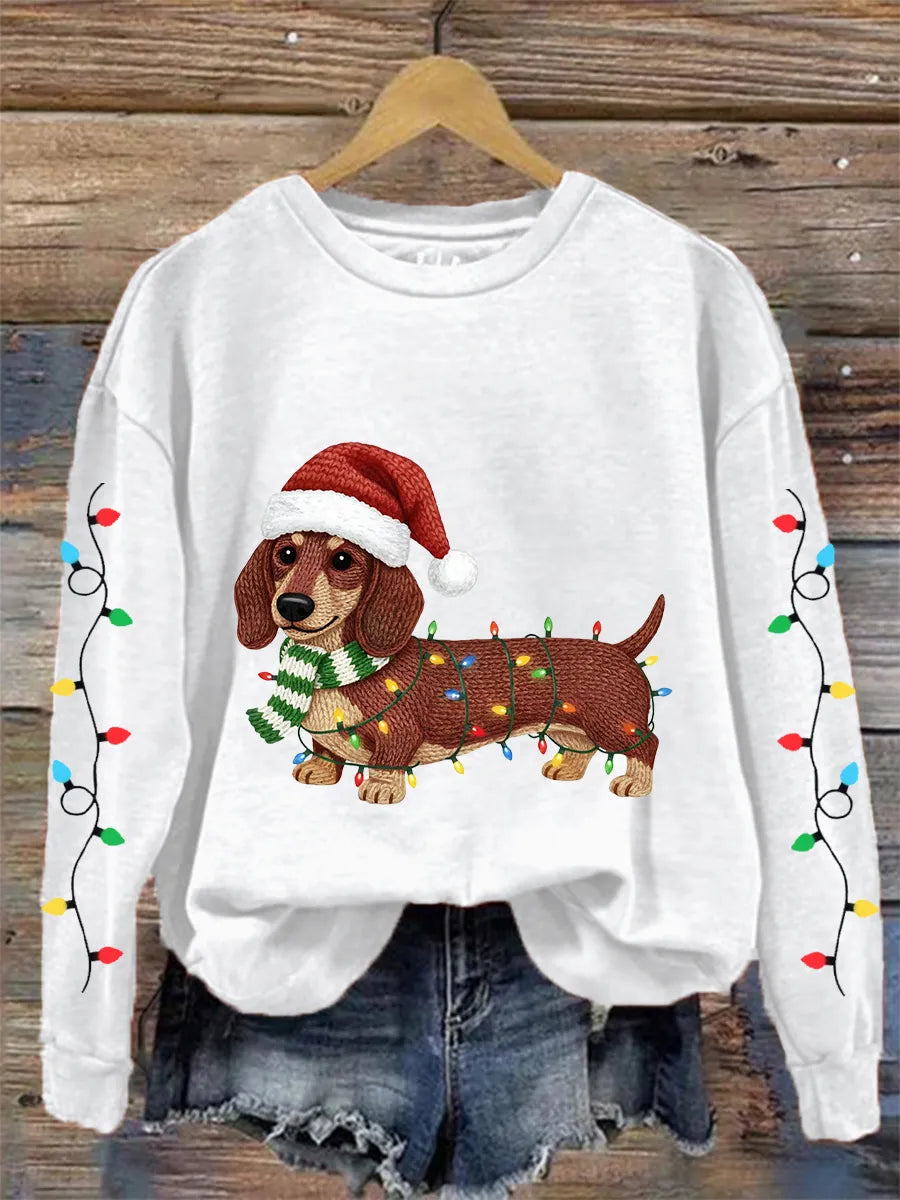 Women's Christmas Lights Dachshund Print Casual Sweatshirt
