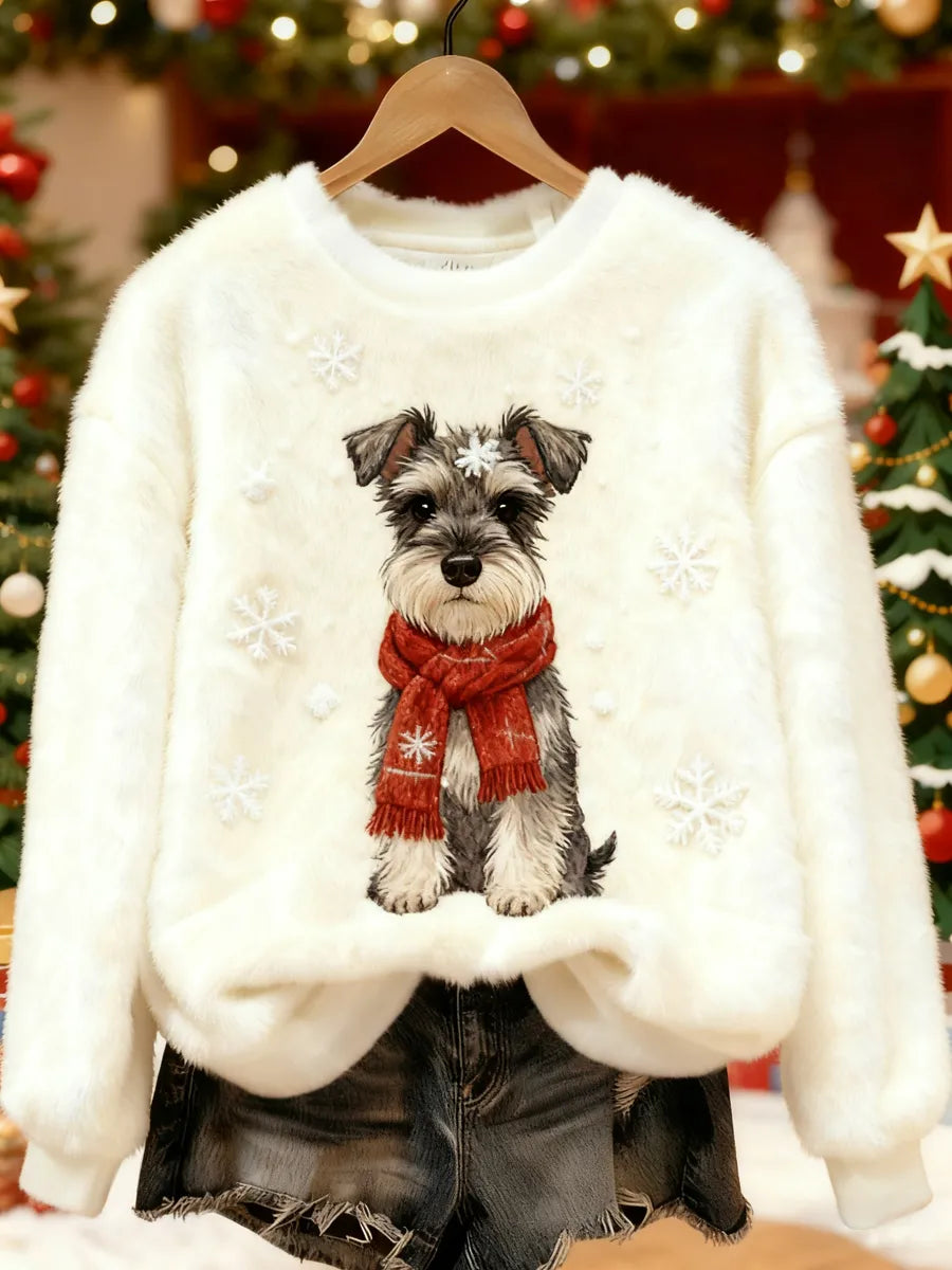 Women's Cute Christmas Dog Print Casual Flannel Sweatshirt