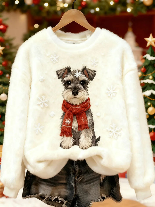 Women's Cute Christmas Dog Print Casual Flannel Sweatshirt