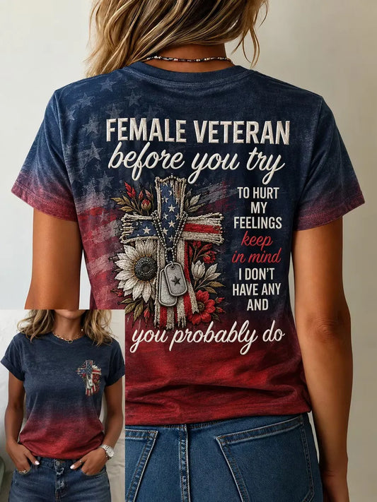 Women's American Veterans Printed Casual T-Shirt