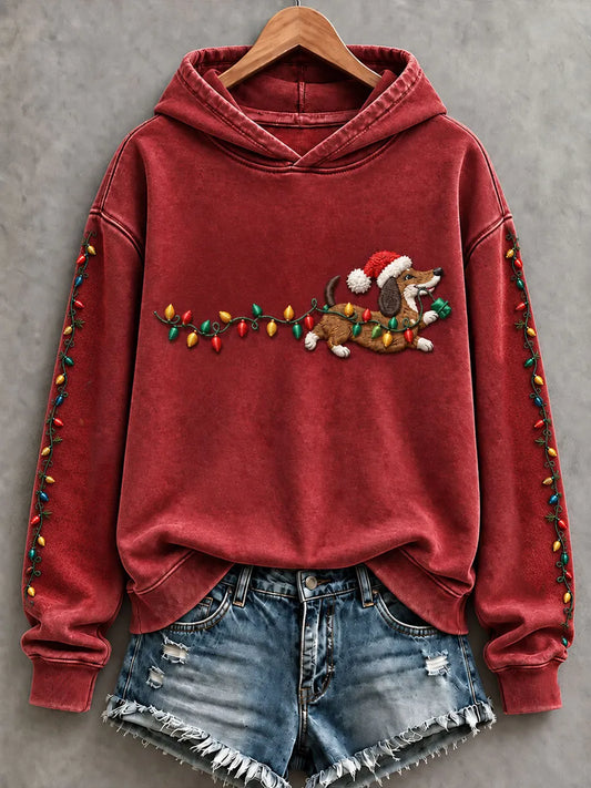 Women's Christmas Light Dachshund Print Regular Sweatshirt