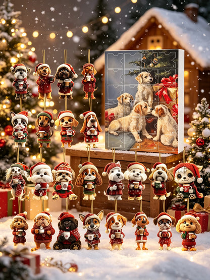 24-Piece Assorted Dog-Themed Christmas Ornament Advent Calendar Blind Box（2D Acrylic Flat）