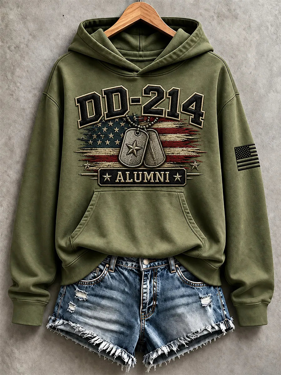 Women's Veterans Day DD-214 Alumni US Flag Print Casual Hoodies
