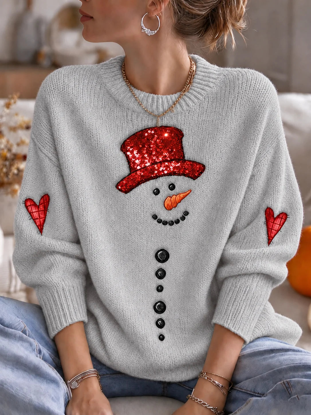 Women's Christmas Print Casual Knit Top