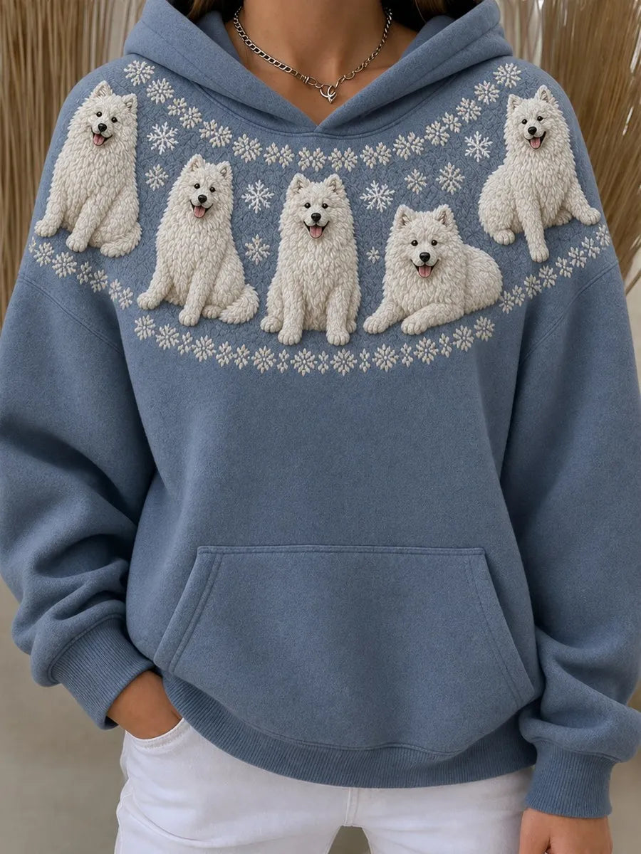 Women's Vintage Samoyed Dogs Yoke Isle Pattern Print Oversize Hoodies