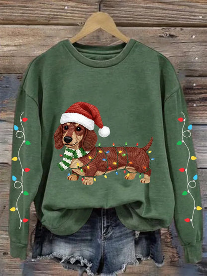 Women's Christmas Lights Dachshund Print Casual Sweatshirt