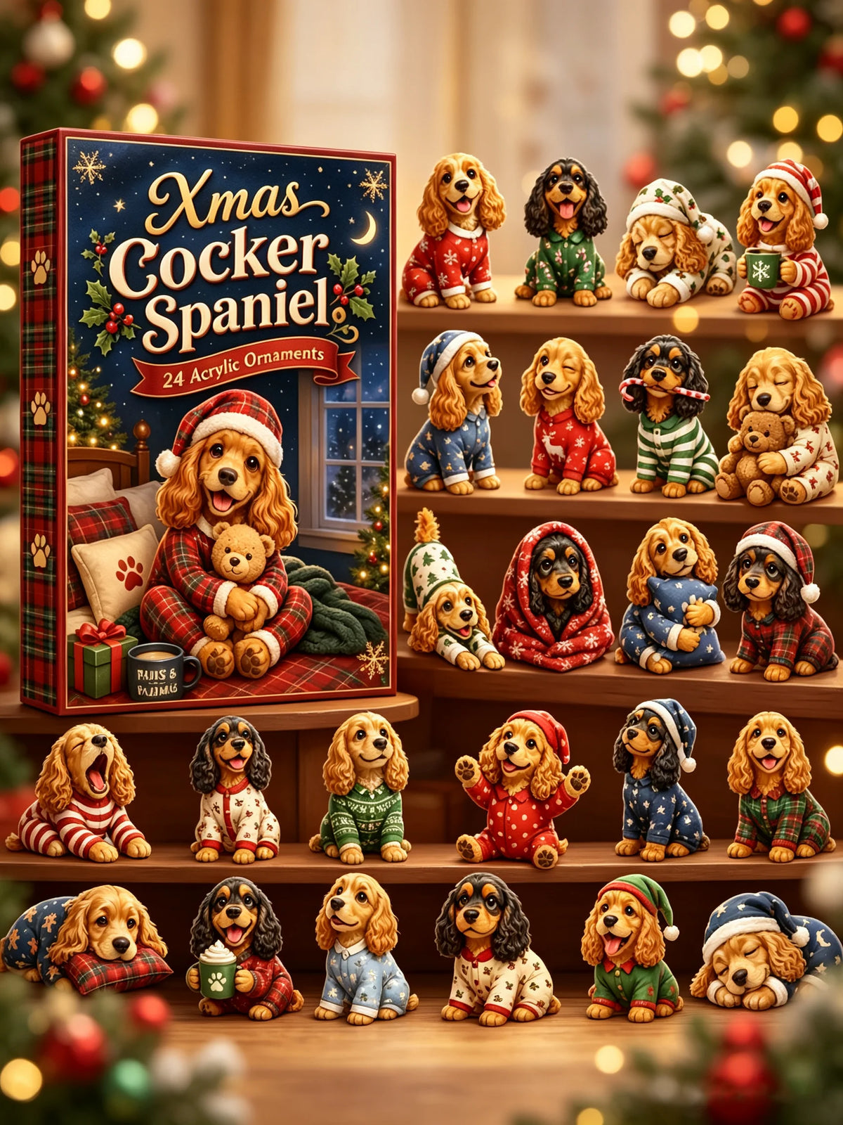 Xmas Cocker Spaniel 24 Acrylic Ornaments Blind Box（2D Acrylic Flat）