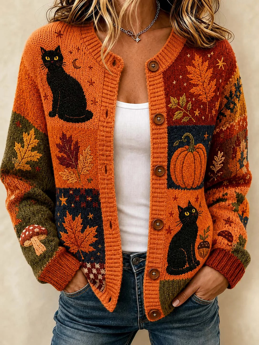 Women'S Casual Maple Leaf Knit Cardigan