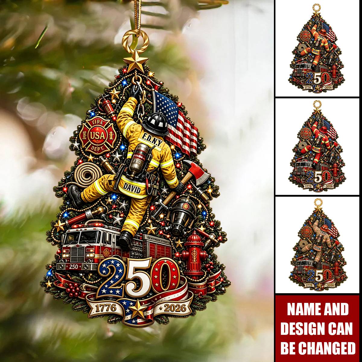 Firefighter 250th Anniversary USA Ornament - Personalized Christmas Gifts - 1