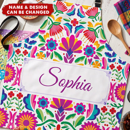 Mexican Cinco De Mayo Floral Fiesta Dia De Los Muertos - Personalized Apron - 3