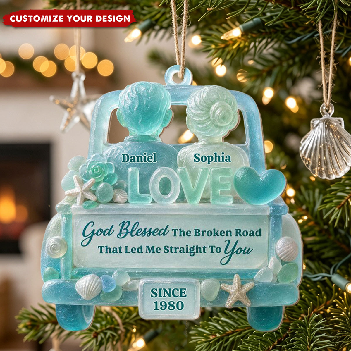 Personalized Ornament-God Blessed The Broken Road, Gift For Couples - 2