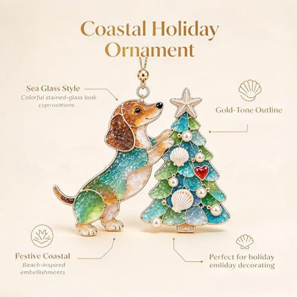 Coastal Dachshund Christmas Ornament – Sea Glass Dog Lover Decor | 2/$29.99 · 3/$39.99