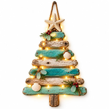 Coastal Christmas Driftwood Tree – Lighted Beach-Inspired Wall Decor