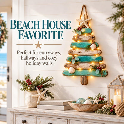 Coastal Christmas Driftwood Tree – Lighted Beach-Inspired Wall Decor