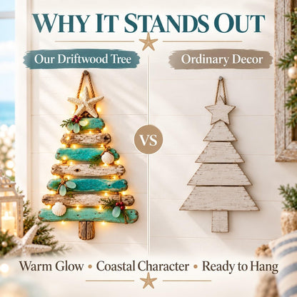 Coastal Christmas Driftwood Tree – Lighted Beach-Inspired Wall Decor