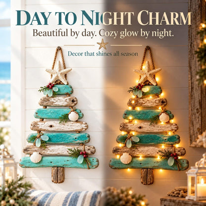 Coastal Christmas Driftwood Tree – Lighted Beach-Inspired Wall Decor