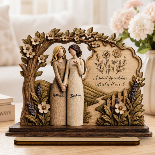 A Sweet Friendship Refreshes The Soul 2D Flat - Personalized 2-Layered Wooden Plaque - Friendship Keepsake For Besties, Coworkers