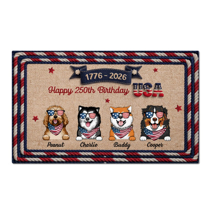 USA 250th Birthday Patriotic Flag Dog Faux Yarn Pattern - Personalized Doormat - Gift For Dog Lovers