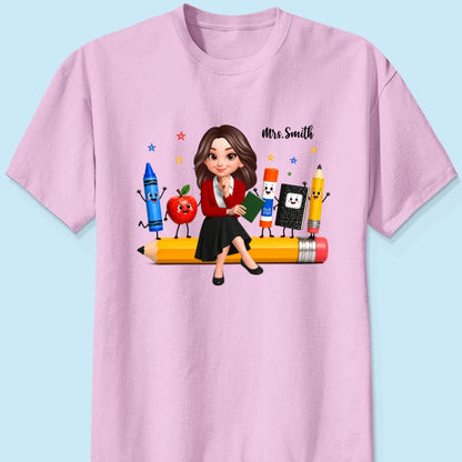 Funny Teacher Life Happy School Supplies Friends - Personalized Shirt - Back To School Gift For Teacher