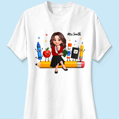 Funny Teacher Life Happy School Supplies Friends - Personalized Shirt - Back To School Gift For Teacher