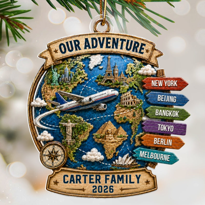 Trending Travel Adventure - Personalized Acrylic Ornament - Gifts For Couple, Family