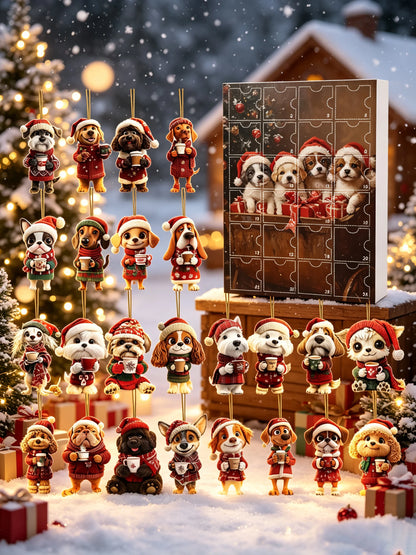 24-Piece Assorted Dog-Themed Christmas Ornament Advent Calendar Blind Box（2D Acrylic Flat）