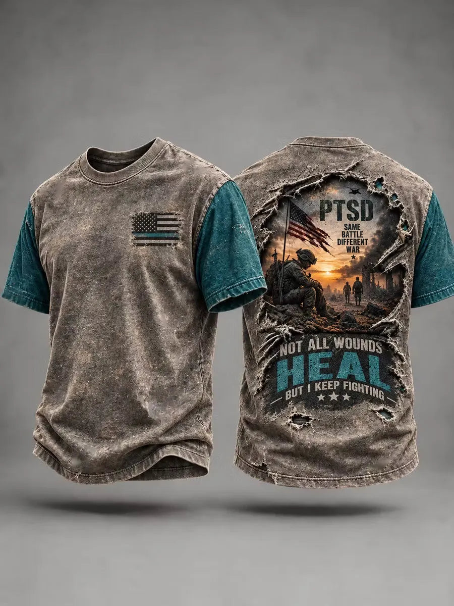 Men's U.S. Veteran PTSD Printed Casual T-Shirt