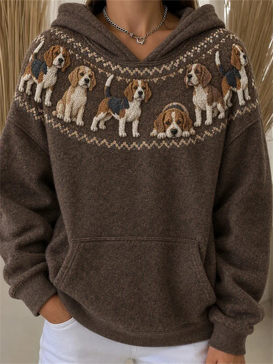 Women's Vintage Beagle Dogs Yoke Isle Print Hoodie