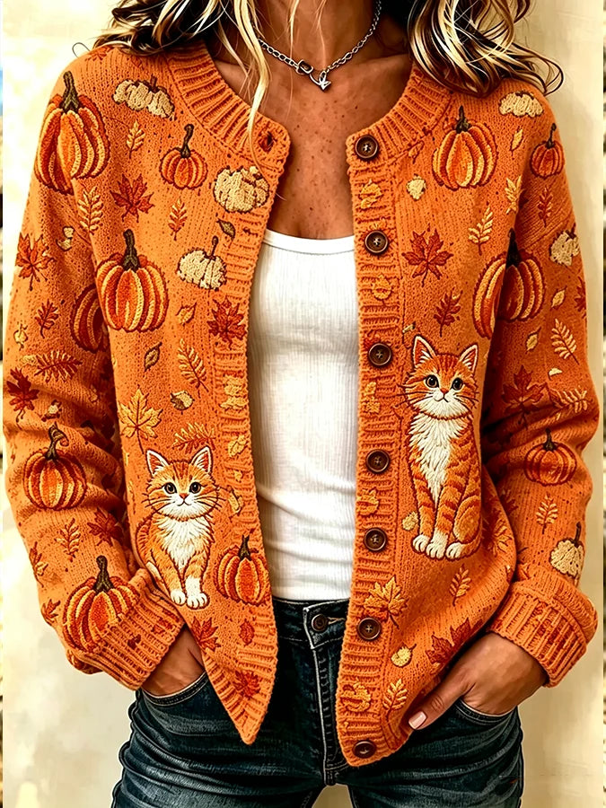 Women's Casual Printed Knit Cardigan