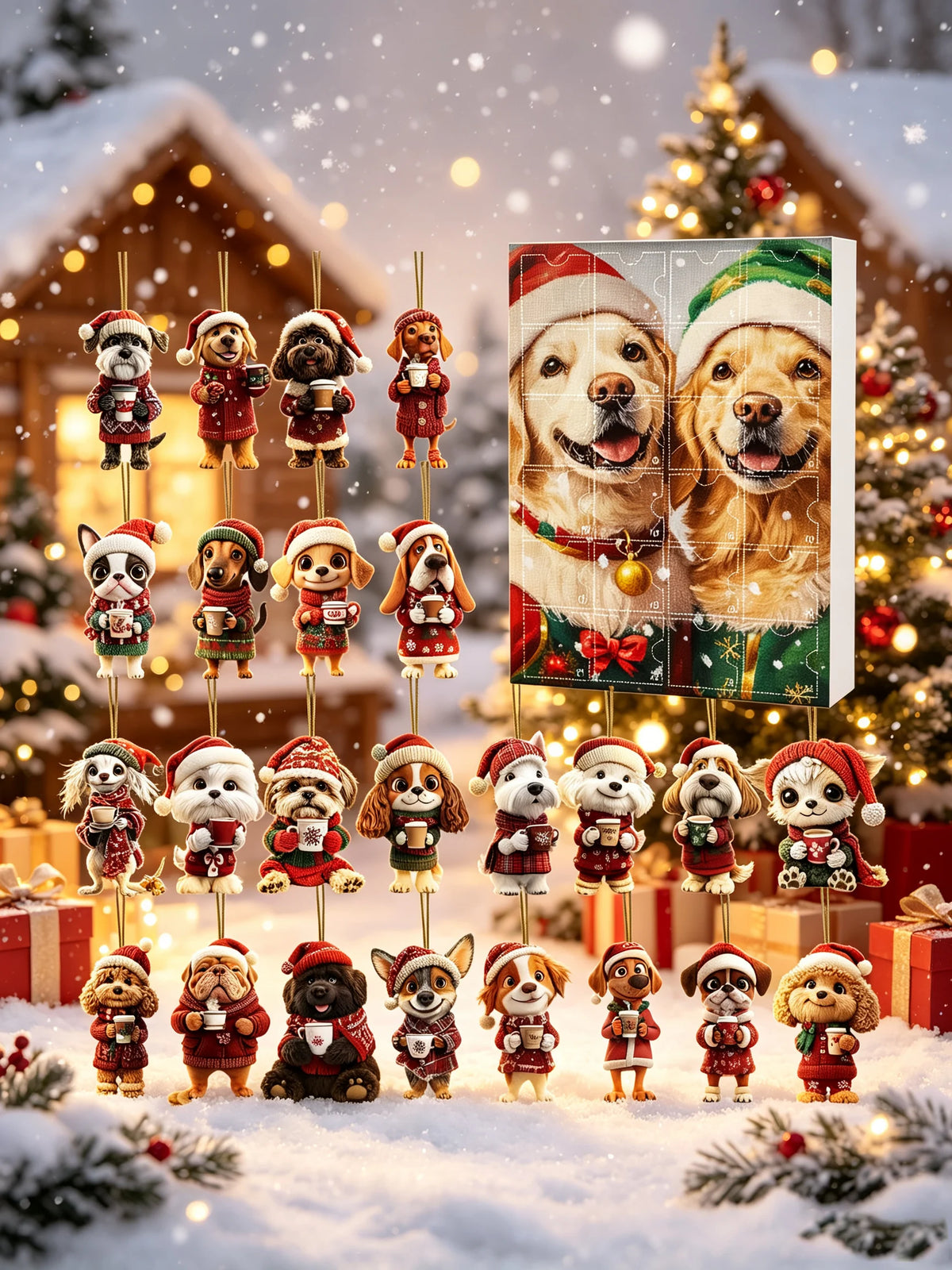 24-Piece Assorted Dog-Themed Christmas Ornament Advent Calendar Blind Box（2D Acrylic Flat）