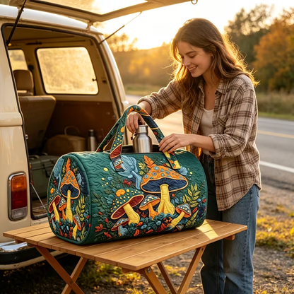 Vintage Mushroom Quilted Weekender Bag