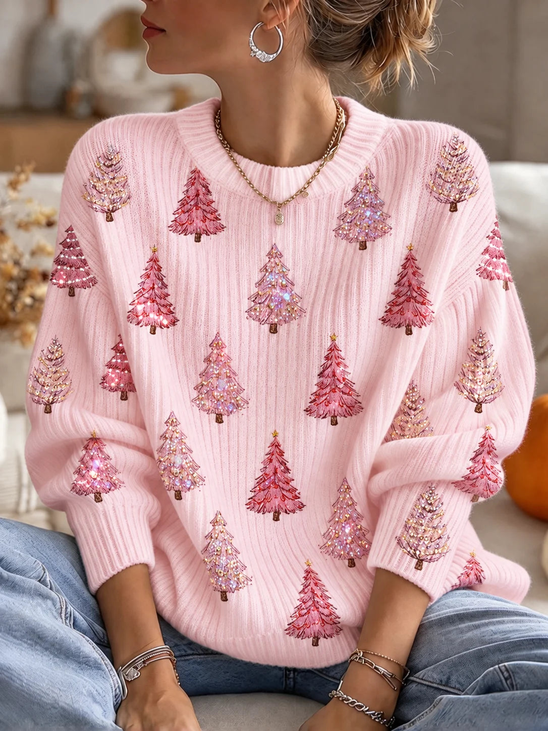 Women's Christmas Print Casual Knit Top