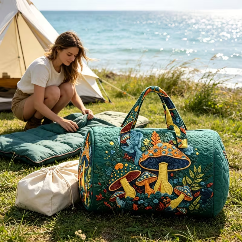 Vintage Mushroom Quilted Weekender Bag