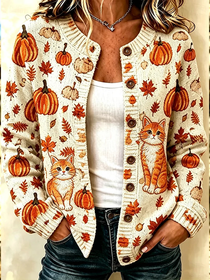 Women's Casual Printed Knit Cardigan