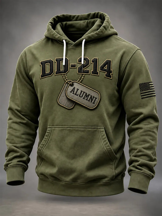 Men's Veterans Day DD-214 Alumni US Flag Print Casual Oversized Drop-Shoulder Hoodie With Pockets