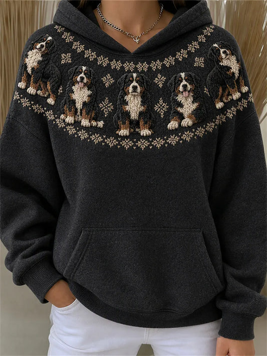 Women's Vintage Bernese Mountain Dogs Yoke Isle Print Hoodie